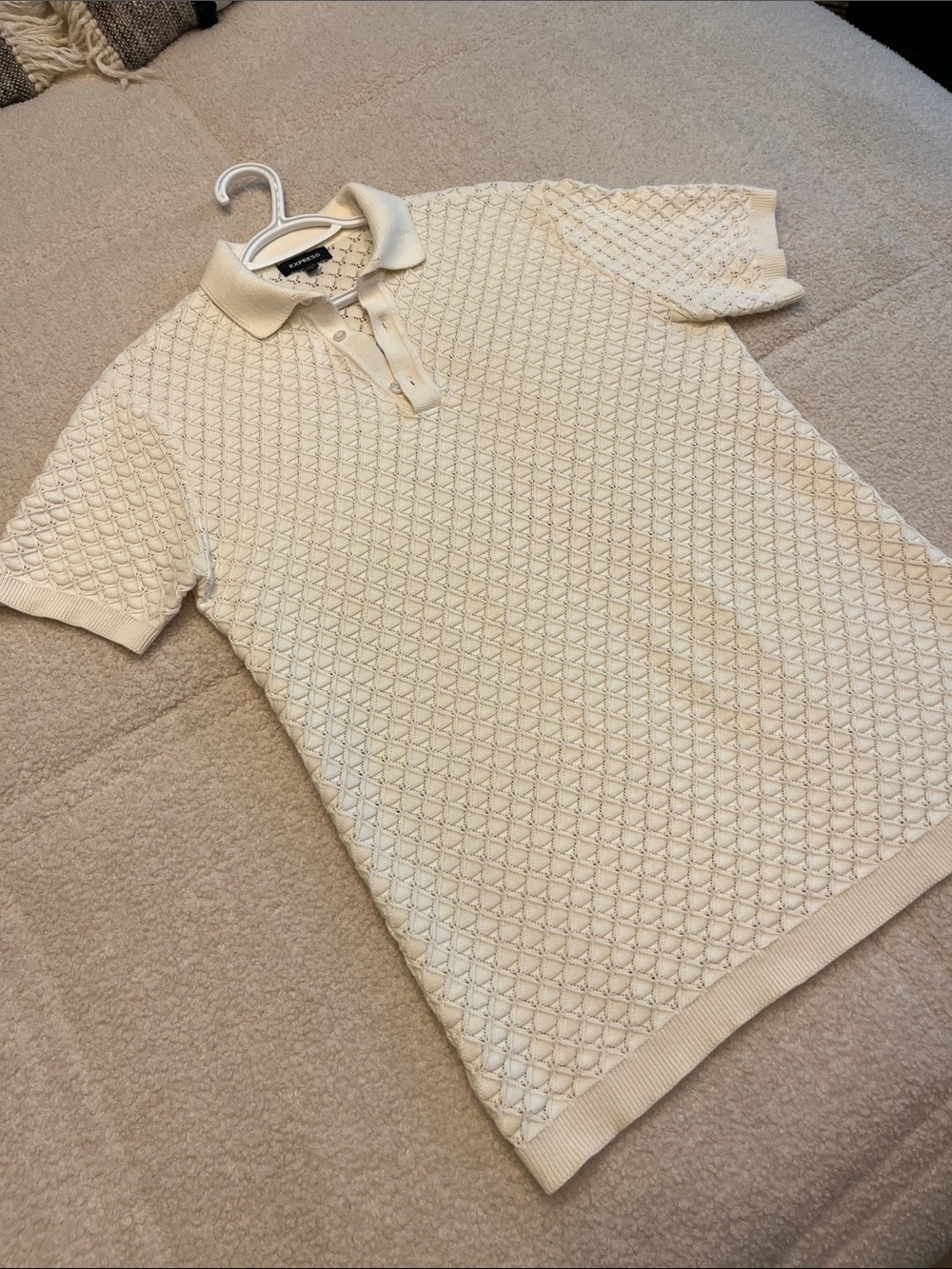 Express Ivory Textured Knit Polo Shirt